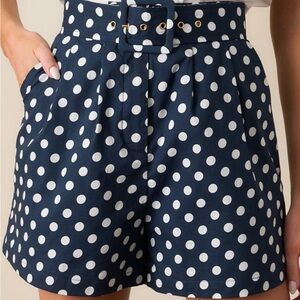 Posperina Colleen Navy Polka Dot Cotton Classic Shorts, size L, NWT